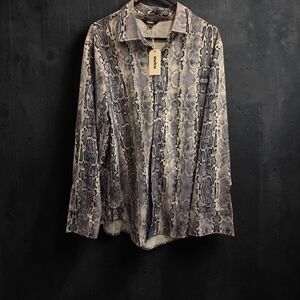 OUKU Men's Snakeskin Print Button Down Shirt